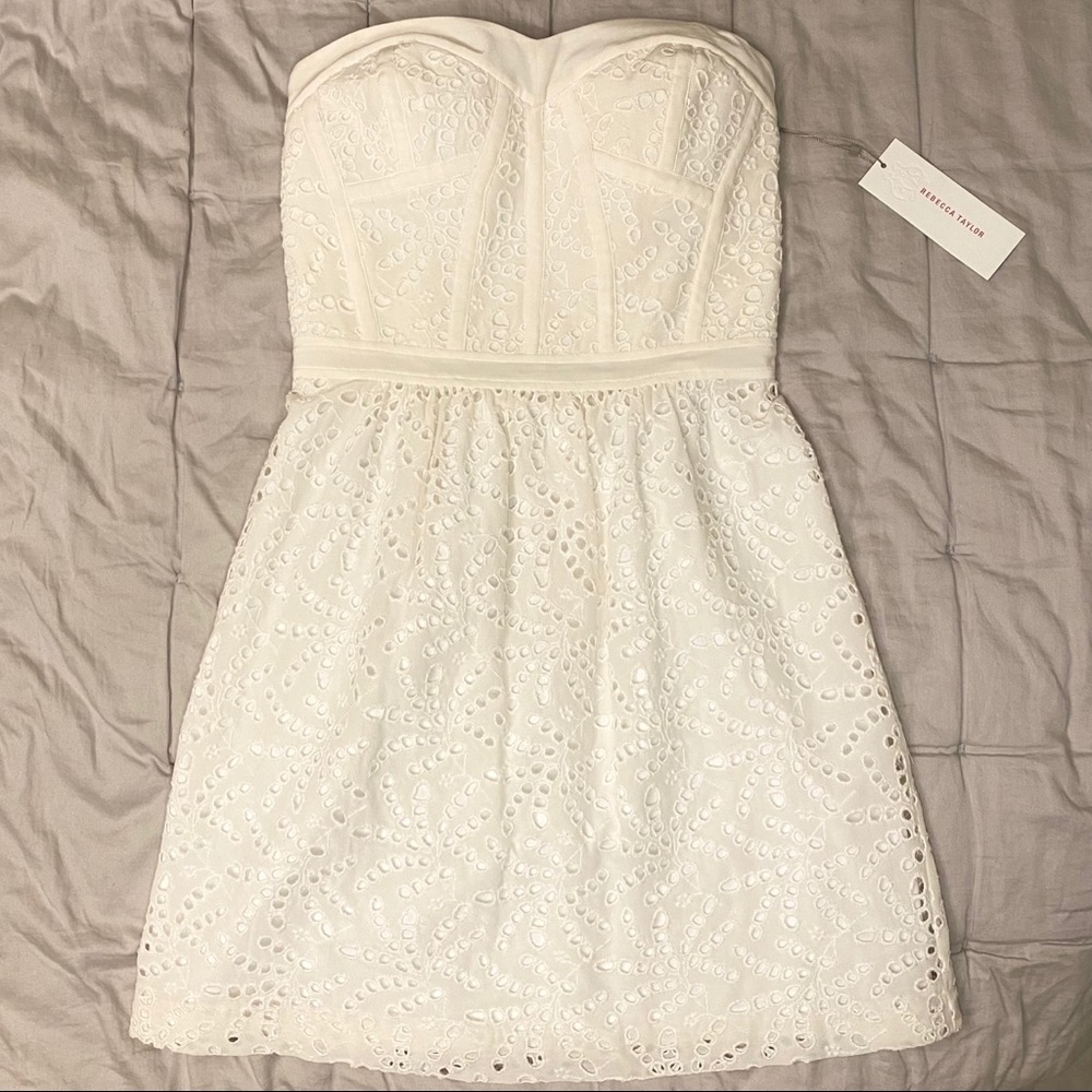 Rebecca Taylor White Crochet Strapless Dress